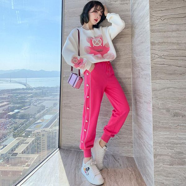 drill cartoon round collar sweater+diamond button leggings suit for women 2021 spring women's two piece pants, White
drill cartoon round collar sweater+diamond button leggings suit for women 2021 spring women's two piece pants, White