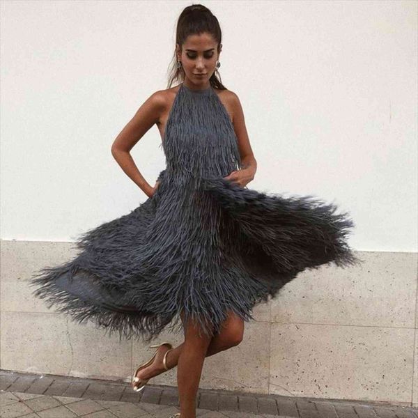 feathers spliced halter summer women dress high waist asymmetrical backless db18024, Black;gray
feathers spliced halter summer women dress high waist asymmetrical backless db18024, Black;gray