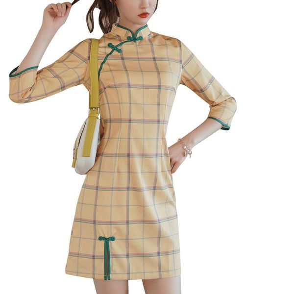 casual dresses women's vintage cheongsam chinese dress summer spring three quarter sleeve plaid print split hem mini party 2021, Black;gray
casual dresses women's vintage cheongsam chinese dress summer spring three quarter sleeve plaid print split hem mini party 2021, Black;gray
