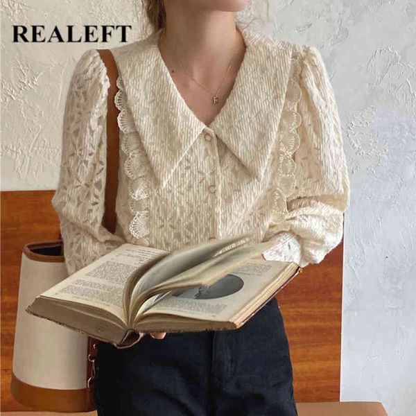 elegant lace crochet women's blouse spring summer lantern sleeve buttons ruffles loose female office shirts 210428, White
elegant lace crochet women's blouse spring summer lantern sleeve buttons ruffles loose female office shirts 210428, White