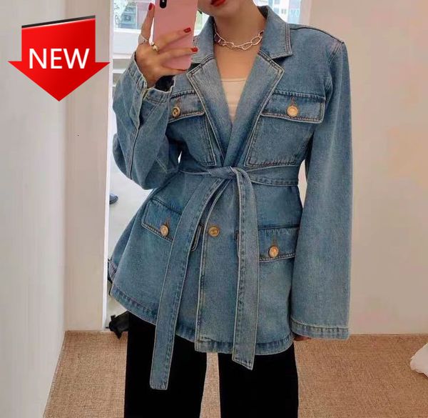 double button pockets women's jackets color simple autumn collar lace up fine denim fancy waistcoat, Black;brown
double button pockets women's jackets color simple autumn collar lace up fine denim fancy waistcoat, Black;brown