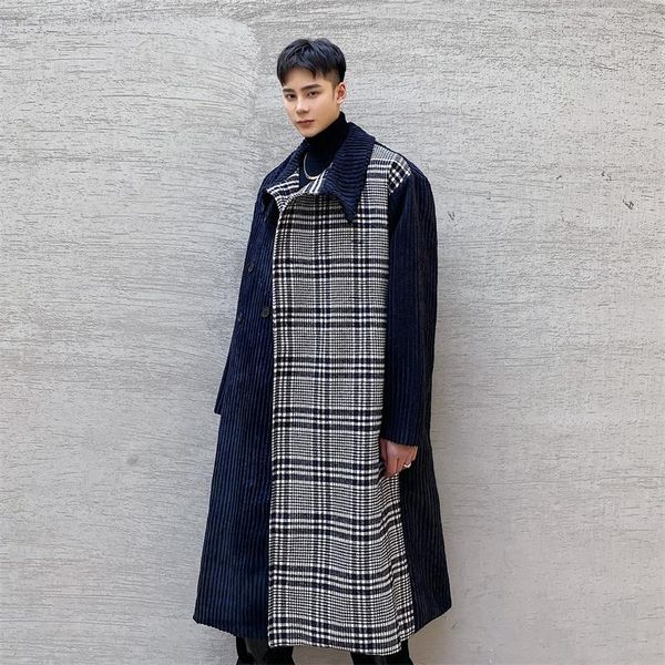 men's wool & blends men korean streetwear vintage chic fashion loose long trench jacket outerwear coat corduroy splice trenchcoat, Black
men's wool & blends men korean streetwear vintage chic fashion loose long trench jacket outerwear coat corduroy splice trenchcoat, Black