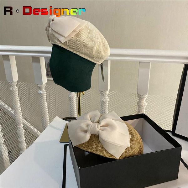 berets 2021 summer knitted beret woman hat mesh bow leisure party artist japanese thin section breathable painter, Blue;gray
berets 2021 summer knitted beret woman hat mesh bow leisure party artist japanese thin section breathable painter, Blue;gray