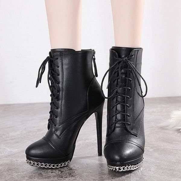 boots 2021 metal chain decoration genuine leather high heels booties women stiletto ankle platform footwear party shoes, Black
boots 2021 metal chain decoration genuine leather high heels booties women stiletto ankle platform footwear party shoes, Black