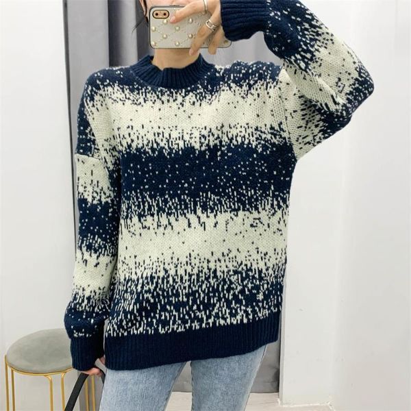 early autumn fashion women's round neck long sleeve loose and thin striped knitted sweater sweaters, White;black
early autumn fashion women's round neck long sleeve loose and thin striped knitted sweater sweaters, White;black