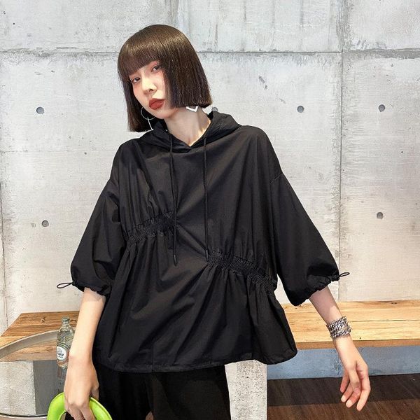 women's t-shirt 2021 summer loose hooded t shirt fashion chic ireegular pleated design woman tshirts solid casual simple tee 14a832, White
women's t-shirt 2021 summer loose hooded t shirt fashion chic ireegular pleated design woman tshirts solid casual simple tee 14a832, White