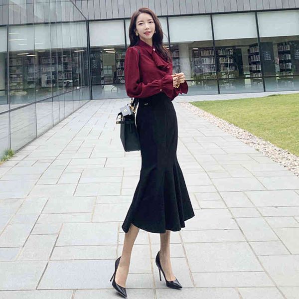 mode shirt arrival long trumpet skirt 2 quality pieces style work elegant female set, Black
mode shirt arrival long trumpet skirt 2 quality pieces style work elegant female set, Black