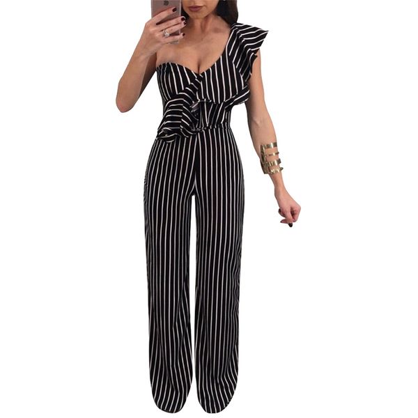striped romper women jumpsuit overalls one shoulder ruffle elegant ladies party jumpsuits loose black wide leg jumpsuit outfits, Black;white
striped romper women jumpsuit overalls one shoulder ruffle elegant ladies party jumpsuits loose black wide leg jumpsuit outfits, Black;white