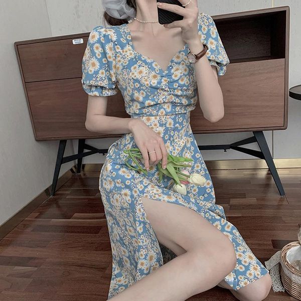 summer square collar ruched sleeve split a-line dress women floral print vintage casual dresses, Black;gray
summer square collar ruched sleeve split a-line dress women floral print vintage casual dresses, Black;gray