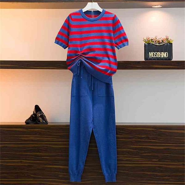 casual short sleeve elastic women's knitted tracksuit korean chic thin panelled knitwear ankle banded pants summer sets 210522, White
casual short sleeve elastic women's knitted tracksuit korean chic thin panelled knitwear ankle banded pants summer sets 210522, White