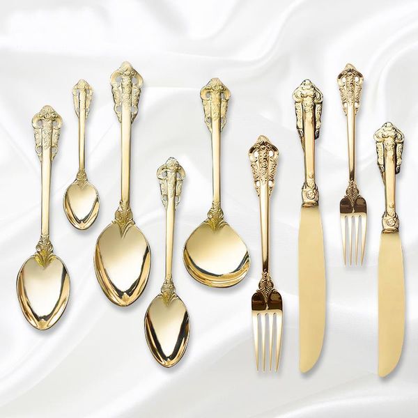 golden luxury dinner set vintage western gold plated cutlery stainless steel knife fork kitchen untensile dinnerware sets
golden luxury dinner set vintage western gold plated cutlery stainless steel knife fork kitchen untensile dinnerware sets
