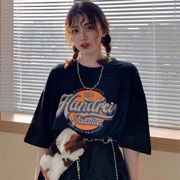 women's t-shirt retro american pattern women trend summer style japanese cute wild loose couple short-sleeved, White
women's t-shirt retro american pattern women trend summer style japanese cute wild loose couple short-sleeved, White
