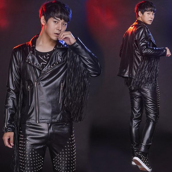men's tracksuits black leather fringes sleeve rivet jacket coat+pants 2-pieces singer drum punk rock dance costume nightclub stage clot, Gray
men's tracksuits black leather fringes sleeve rivet jacket coat+pants 2-pieces singer drum punk rock dance costume nightclub stage clot, Gray