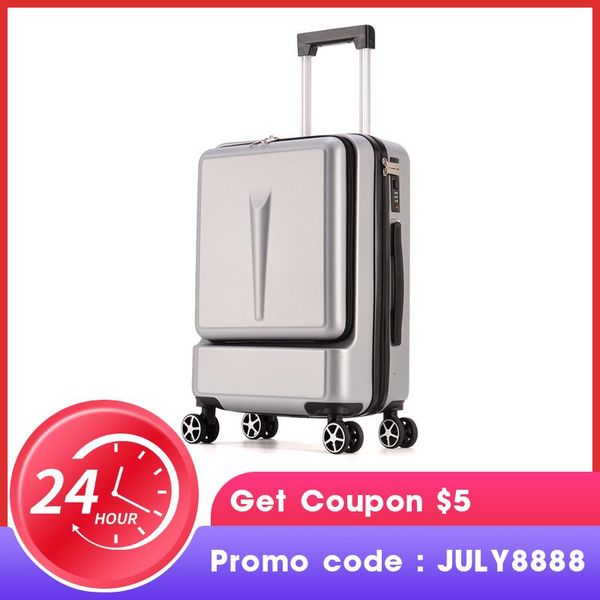july'song fashion 20 inch front pocket rolling luggage trolley password box 20' boarding suitcase women travel bag trunk suitcases