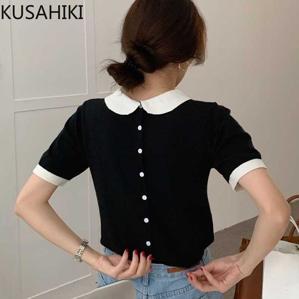 contrast color peter pan collar sweet knitwear summer chic short sleeve women causal back buttons knitted 6h327 210603, White;black
contrast color peter pan collar sweet knitwear summer chic short sleeve women causal back buttons knitted 6h327 210603, White;black