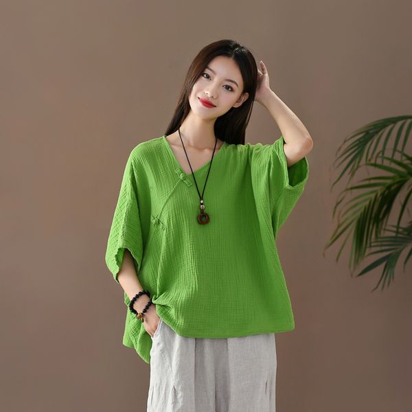 johnature summer retro plate buckle v-neck short sleeve cotton linen t-shirt loose comfortable plus size women 210521, White
johnature summer retro plate buckle v-neck short sleeve cotton linen t-shirt loose comfortable plus size women 210521, White