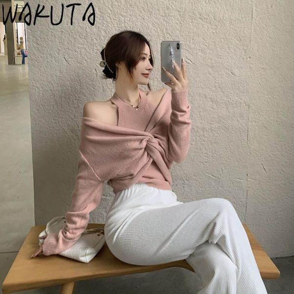 knitted suits and curudory lace up pants 3 piece sets korean halter vest pullovers wide leg fashion solid outfits women's two, White
knitted suits and curudory lace up pants 3 piece sets korean halter vest pullovers wide leg fashion solid outfits women's two, White