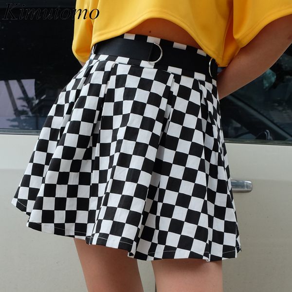 kimutomo casual plaid pleated mini skirt women high waist black white contrast color panelled slim skirt spring fashion 210521 
kimutomo casual plaid pleated mini skirt women high waist black white contrast color panelled slim skirt spring fashion 210521