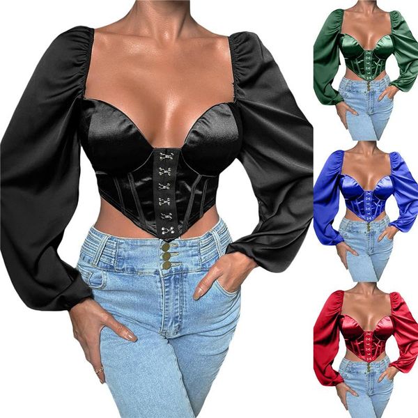 women's blouses & shirts women crop long sleeve sweetheart neck hook and eye ladies for casual party, White
women's blouses & shirts women crop long sleeve sweetheart neck hook and eye ladies for casual party, White