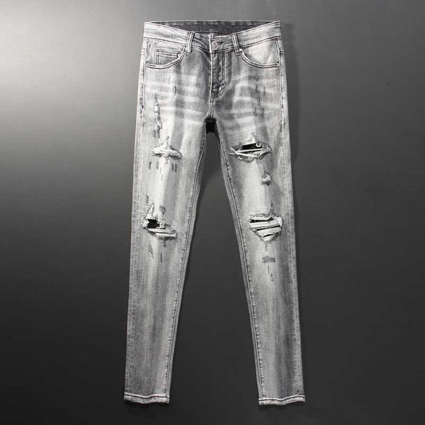 men's jeans fashion streetwear retro gray elastic slim fit ripped for destroyed designer hip hop punk pants q30a, Blue
men's jeans fashion streetwear retro gray elastic slim fit ripped for destroyed designer hip hop punk pants q30a, Blue