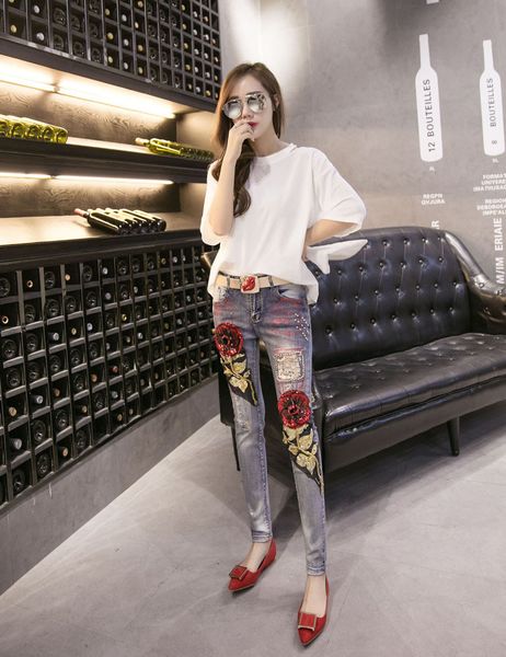 women's jeans spring denim pants ripped vintage rose sequined style ny female casual distressed stretch size 26-31 f4es, Blue
women's jeans spring denim pants ripped vintage rose sequined style ny female casual distressed stretch size 26-31 f4es, Blue