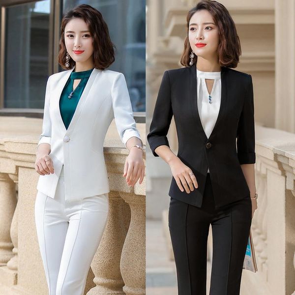 women's suits & blazers 2021 autumn and winter ladies suit single button professional wear slim trousers temperament two-piece, White;black
women's suits & blazers 2021 autumn and winter ladies suit single button professional wear slim trousers temperament two-piece, White;black