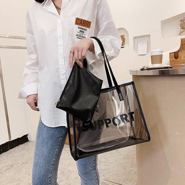 evening bags pvc clear jelly women bag 2pcs set shoulder purse tote big handbag large capacity lady summer beach casual shopping 
evening bags pvc clear jelly women bag 2pcs set shoulder purse tote big handbag large capacity lady summer beach casual shopping