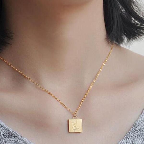 flower pendant necklace women choker chain titanum steel square pattern lover clavicle necklaces, Silver
flower pendant necklace women choker chain titanum steel square pattern lover clavicle necklaces, Silver