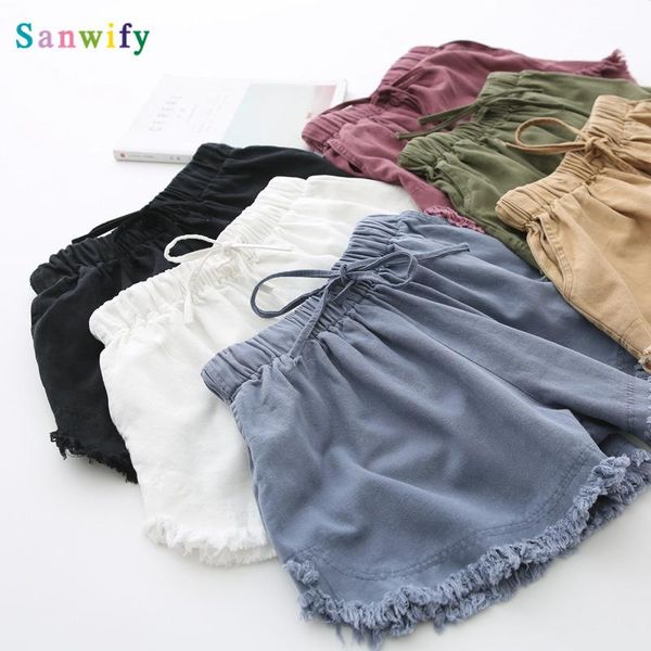 cotton shorts women solid wide leg summer casual white, black women's