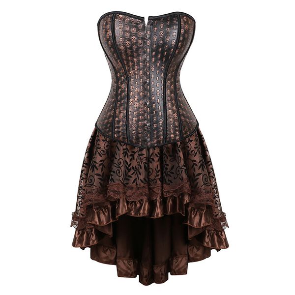 Sexy Steampunk Corset with Dress Skull Print Waist Trainer Corsets and Bustiers Skirt Halloween Cosplay Costume for Women Plus, Brown
Sexy Steampunk Corset with Dress Skull Print Waist Trainer Corsets and Bustiers Skirt Halloween Cosplay Costume for Women Plus, Brown
