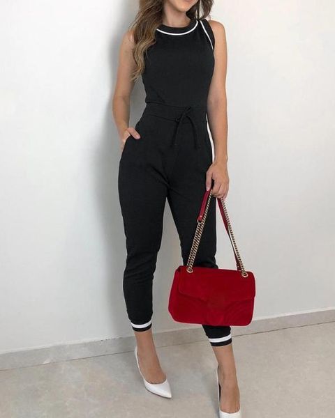 women's jumpsuits & rompers casual round neck jumpsuit female sleeveless bodysuit high waist long pants, Black;white
women's jumpsuits & rompers casual round neck jumpsuit female sleeveless bodysuit high waist long pants, Black;white