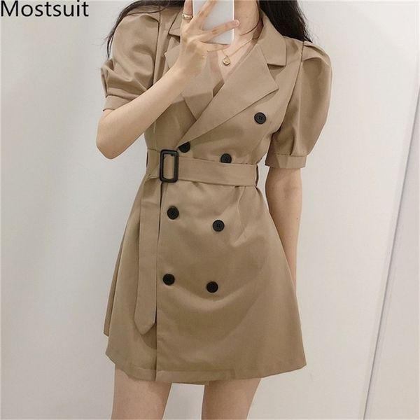 summer korean vintage double-breasted suit dress women puff sleeve notched collar belted mini dresses fashion solid vestido 210513, Black;gray
summer korean vintage double-breasted suit dress women puff sleeve notched collar belted mini dresses fashion solid vestido 210513, Black;gray