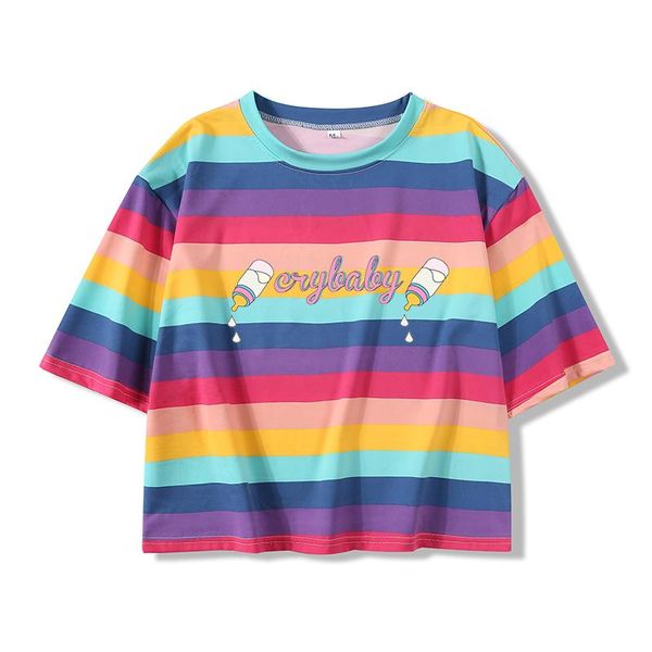 kpop style crop letter printing women loose casual rainbow stripes streetwear summer harajuku all-match t-shirt women's, White
kpop style crop letter printing women loose casual rainbow stripes streetwear summer harajuku all-match t-shirt women's, White