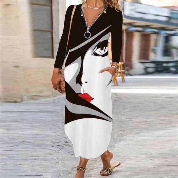 vintage elegant dress women fashion long sleeve zipper v-neck face print irregular casual maxi dress loose beach, Black;gray
vintage elegant dress women fashion long sleeve zipper v-neck face print irregular casual maxi dress loose beach, Black;gray