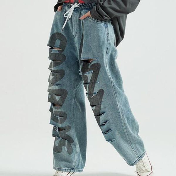 men's jeans ripped hip hop straight denim pant men loose streetwear trousers wide leg, Blue
men's jeans ripped hip hop straight denim pant men loose streetwear trousers wide leg, Blue
