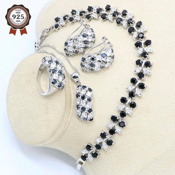 wedding jewelry sets 925 silver bridal set for women black zircon bracelet hoop earrings necklace pendant ring gift box, Slivery;golden
wedding jewelry sets 925 silver bridal set for women black zircon bracelet hoop earrings necklace pendant ring gift box, Slivery;golden