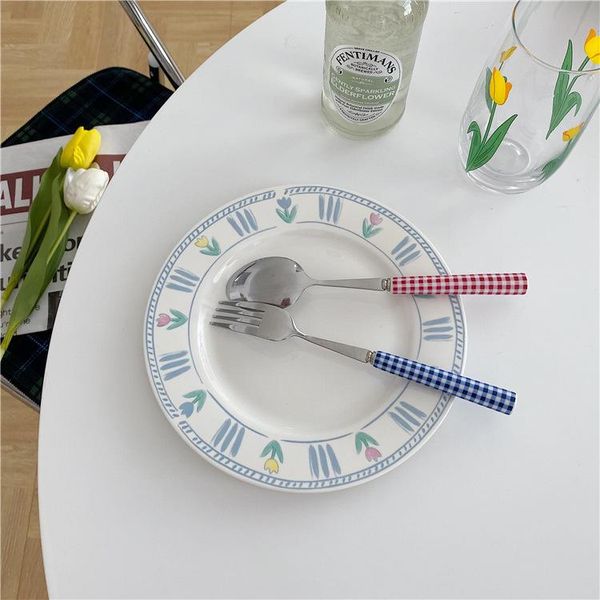 dinnerware sets blue/red plaid ceramic handle knife fork spoon tableware fruit dessert coffee flatware stainless steel glossy silver
dinnerware sets blue/red plaid ceramic handle knife fork spoon tableware fruit dessert coffee flatware stainless steel glossy silver