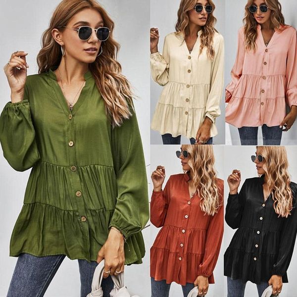 women's blouses & shirts women autumn puff long sleeve v-neck button down loose tunic solid color ruffles flowy casual blouse stre, White
women's blouses & shirts women autumn puff long sleeve v-neck button down loose tunic solid color ruffles flowy casual blouse stre, White