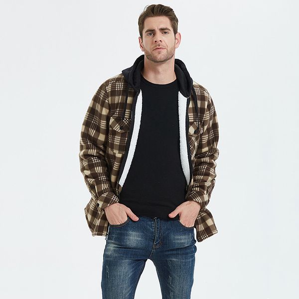 men's outerwear hoodie warm woolen sweater plus velvet padded shirt zipper loose plaid shirt autumn and winter warm jacket, Black;brown
men's outerwear hoodie warm woolen sweater plus velvet padded shirt zipper loose plaid shirt autumn and winter warm jacket, Black;brown