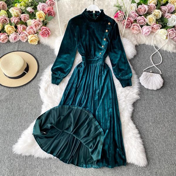 casual dresses long sleeve velvet dress autumn winter french style vintage stand collar women high waist big swing pleated, Black;gray
casual dresses long sleeve velvet dress autumn winter french style vintage stand collar women high waist big swing pleated, Black;gray