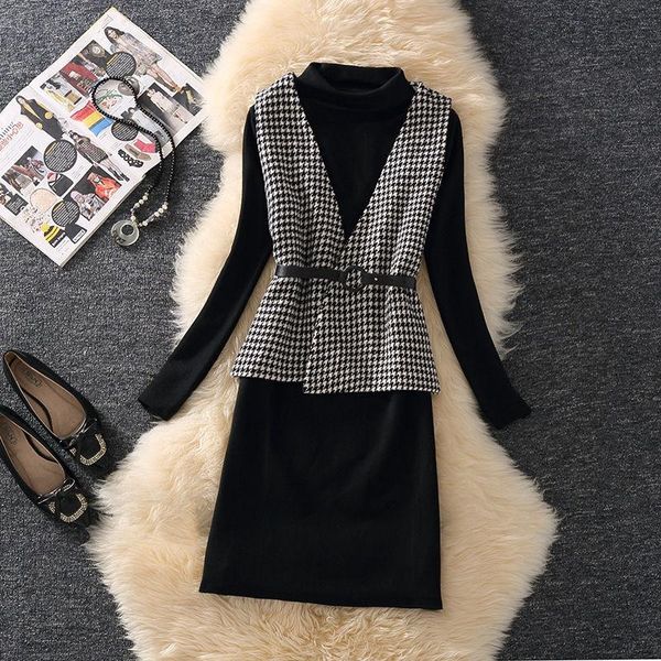 women's tracksuits women 2021 autumn winter casual two piece sets female turtleneck long sleeve dress + plaid vest with belt elegant su, Gray
women's tracksuits women 2021 autumn winter casual two piece sets female turtleneck long sleeve dress + plaid vest with belt elegant su, Gray