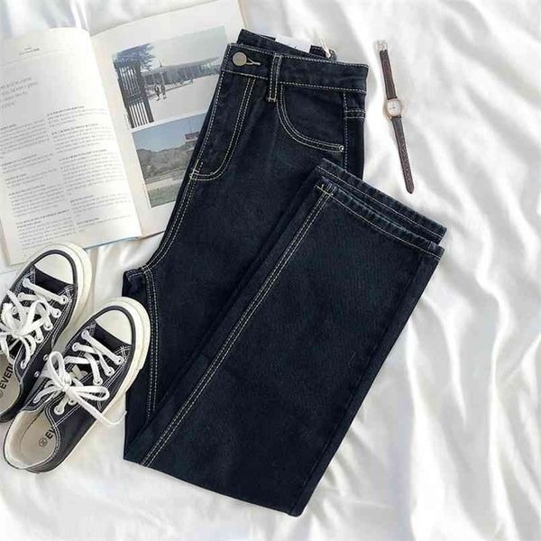 high waist women jeans casual streetwear y2k classic versatile denim trouser dark blue vintage spring femme straight pants 210809
high waist women jeans casual streetwear y2k classic versatile denim trouser dark blue vintage spring femme straight pants 210809