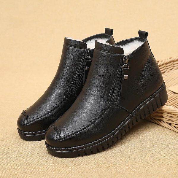 boots winter genuine leather flat heel women non-slip warm snow thick fur ankle women's casual zipper shoes, Black
boots winter genuine leather flat heel women non-slip warm snow thick fur ankle women's casual zipper shoes, Black