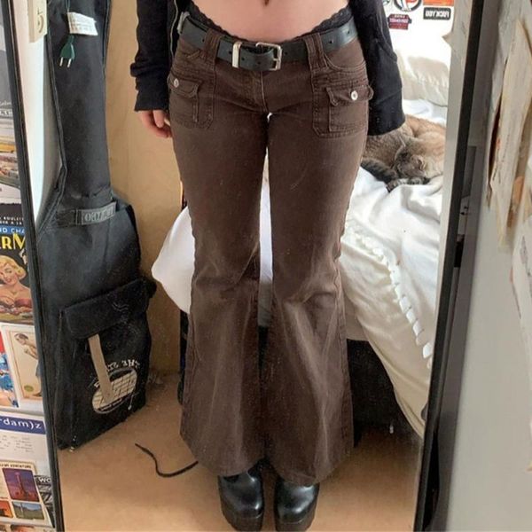 women's pants & capris vintage cyber brown flare jeans pockets women autumn winter 90s hippie kpop mom baggy streetwear ins trousers, Black;white 
women's pants & capris vintage cyber brown flare jeans pockets women autumn winter 90s hippie kpop mom baggy streetwear ins trousers, Black;white