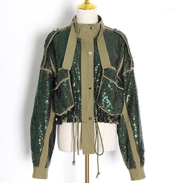 chic heavy sequins patchwork jacket women spring double pockets drawstring coat european american style long sleeve women's jackets, Black;brown
chic heavy sequins patchwork jacket women spring double pockets drawstring coat european american style long sleeve women's jackets, Black;brown