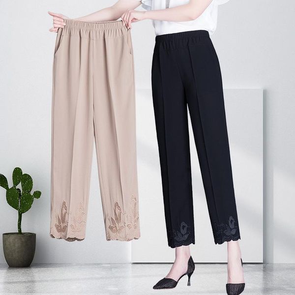 women's pants & capris 2021 summer chiffon embroidery elastic waist high loose casual trousers middle-aged thin pure color nine, Black;white
women's pants & capris 2021 summer chiffon embroidery elastic waist high loose casual trousers middle-aged thin pure color nine, Black;white