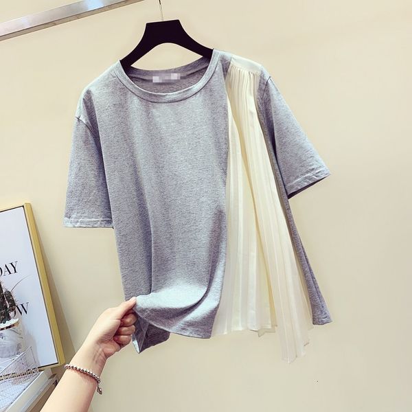 tee fashion woman summer pleated stitching short sleeve tshirt female ladies t-shirts clothes, White
tee fashion woman summer pleated stitching short sleeve tshirt female ladies t-shirts clothes, White