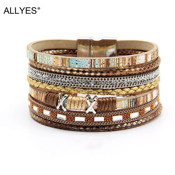tennis allyes bohemian multilayer braided leather bracelets for women fashion metal charm chain bracelet bangle party female jewelry, Golden;silver
tennis allyes bohemian multilayer braided leather bracelets for women fashion metal charm chain bracelet bangle party female jewelry, Golden;silver