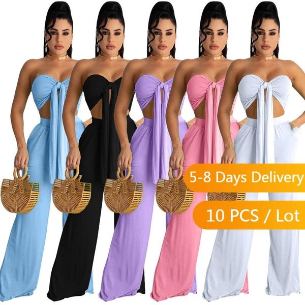 women's two piece pants wholesale clothes summer loose 2 set streetwear women strapless crop and wide leg bandage party club outfits, White
women's two piece pants wholesale clothes summer loose 2 set streetwear women strapless crop and wide leg bandage party club outfits, White