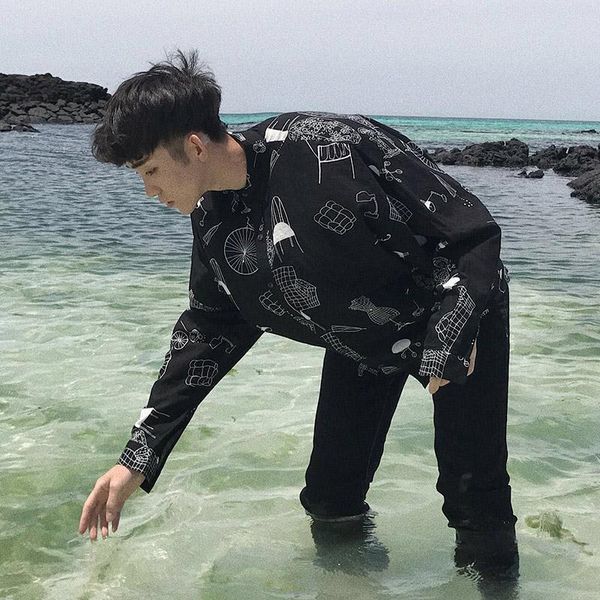 summer korea handsome boy tender casual loose shirt harajuku street punk style all-match elegant chic ruffian men men's shirts, White;black
summer korea handsome boy tender casual loose shirt harajuku street punk style all-match elegant chic ruffian men men's shirts, White;black